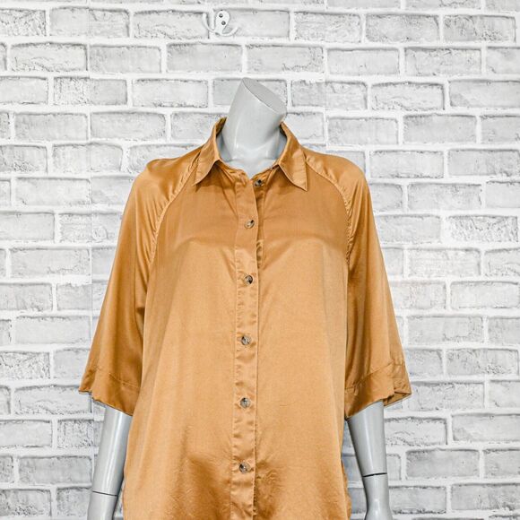 LOULOU Studio Women's Short Sleeve Silk Datia Shirt in Brown size Large - Picture 9 of 11